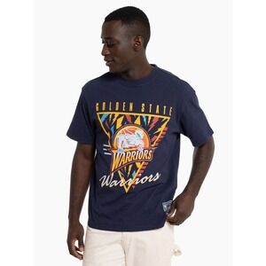 Mitchell and Ness Golden State Warriors Tri Logo Vintage T Shirt Navy Blue XXL